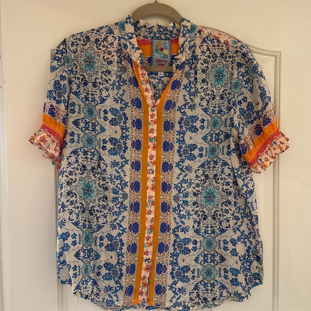 EUC Johnny Was Silk Blouse Size Small
